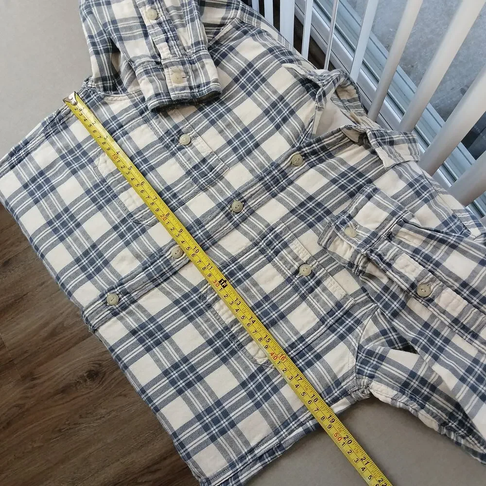 J.Crew Tailored Fit Workshirt Mens Small plaid white blue double layer cotton LS